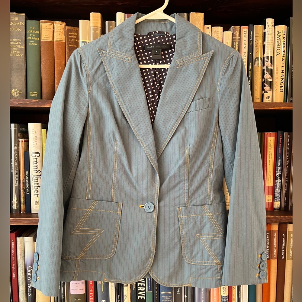 Marc Jacobs Baby Blue Seersucker Pinstripe Cotton Summer Blazer 4